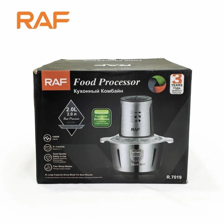 RAF 1000W Electric Food Processor & Chopper – 2L Stainless Steel Bowl